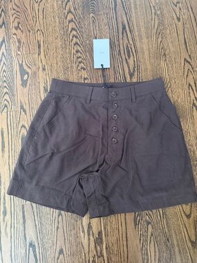 Onia Brown High-Waist Button-Front Shorts